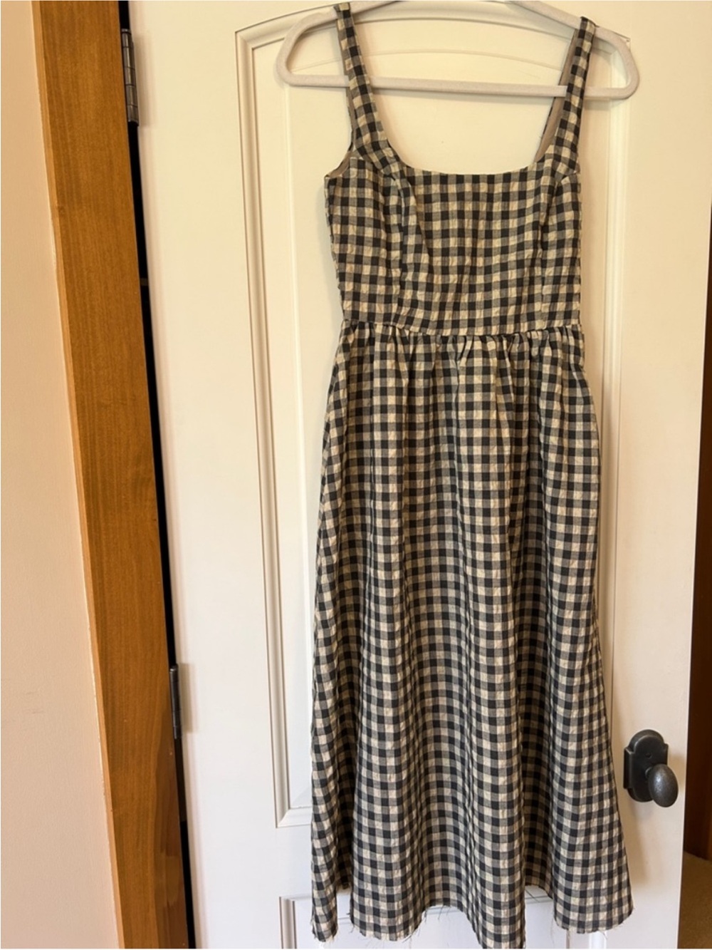 Gingham Midi Dress with Square Neck